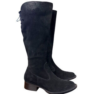 Born Cotto Suede Black Tall Side Zip Lace Up Block Heel Womens Boots sz 7.5